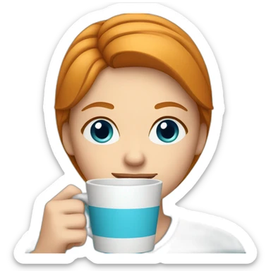 Ginger straight middle hair and blue eyes woman drinking coffee  sticker