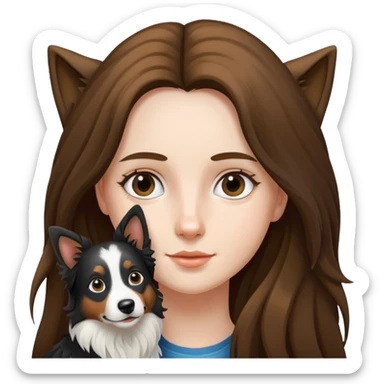 a  girl with long hair with a border collie sticker