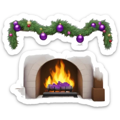 Purple Christmas garland on a fireplace sticker