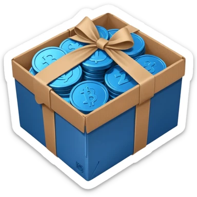 blue coins credit in a cardboard package sticker