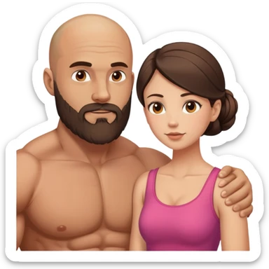 Muscular Bald man with a beard crazy in love with his young brunette wife  sticker