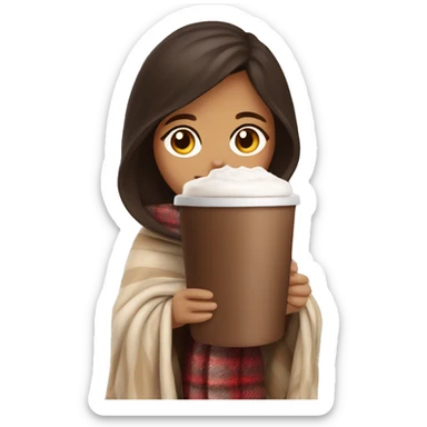 Brunette girl in a blanket with a hot chocolate  sticker