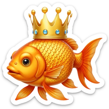 goldfish wearing a crown sticker