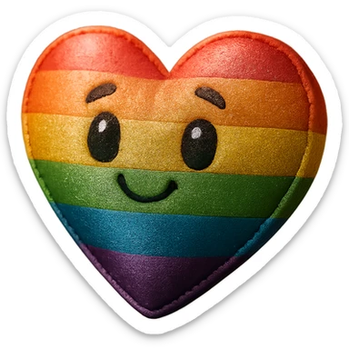 a rainbow pride heart with a metallic sheen, plush portrait and retro sticker style combined, no text sticker