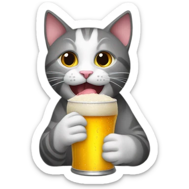 Cat eating beer can sticker