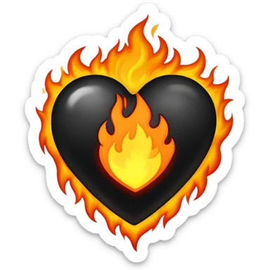 Black heart on fire sticker
