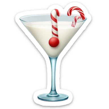 Martini glass with milk and a candy cane sticker