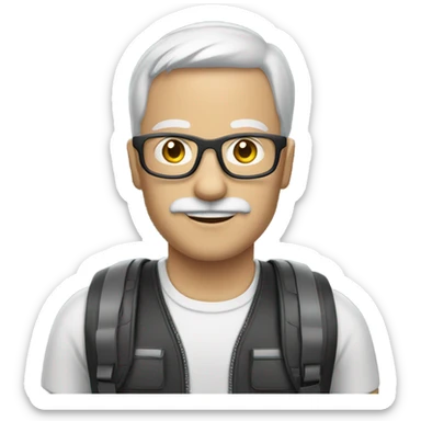 white man with gray mustache zip lining wearing glasses sticker