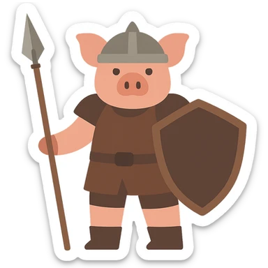 flat design style pig warrior sticker