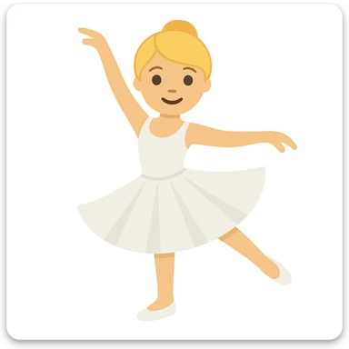 Generate another blonde female ballet dancer in a white dress, similar style and pose to the reference image, in emoji style. The style should mimic the look of apple style emojis with simple and concise features. sticker