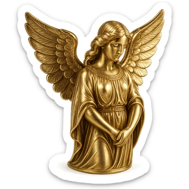 gold metallic angel, shiny, elegant, detailed wings, luxurious sticker