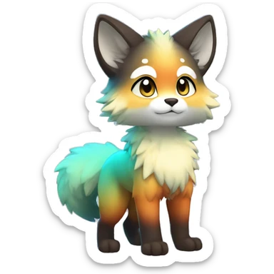 shiny, colorful, gradient, Kemono-style, Chibi, Anthro-Fur-Sona-Fakémon, Full Body sticker