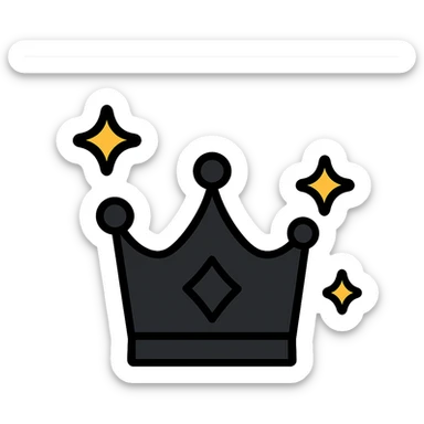 black shining crown, stylized, with sparkles, modern icon sticker