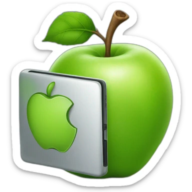 green apple holding laptop sticker