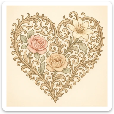 heart with a floral filigree, digital illustration sticker