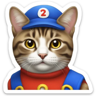 cat dressed like super mario sticker