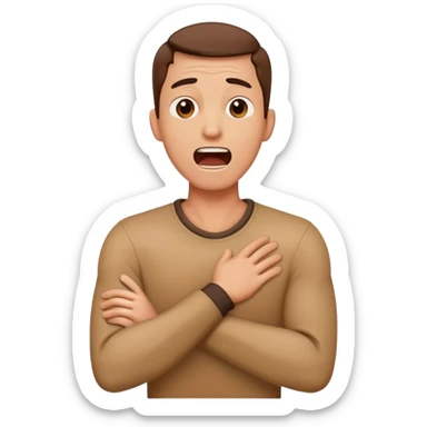 Man with crossover arms around neck yelling sticker