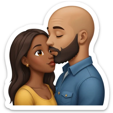 Brown bald man beard kissing black long hair woman with long hair sticker