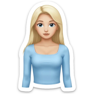 pretty girl blonde long hair makeup light baby blue skin tight square neckline long sleeve top sticker