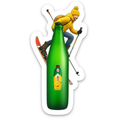 Man skiing over a giant green bottle of buckfast tonic wine sticker