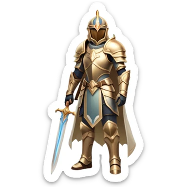 An icon featuring a hero with a closed visor, standing in a majestic, mystical landscape, inspired by RPGs like Elden Ring. The design includes a stunning, ethereal background with towering castles and distant mountains, symbolizing the adventure and mystery. Transparent background sticker