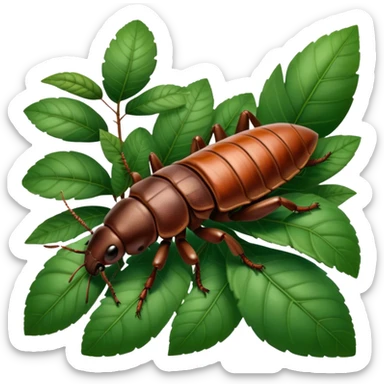 Giant Madagascar hissing cockroaches in their natural habitat, crawling over leaves and branches. Detailed close-up, highlighting their size, texture, and distinctive hissing feature. Soft, natural lighting and a transparent background. sticker