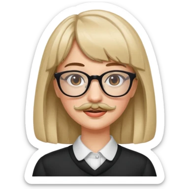 woman with bangs and glasses and beautiful mustache sticker