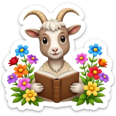 beige goat reading books + flowers sticker