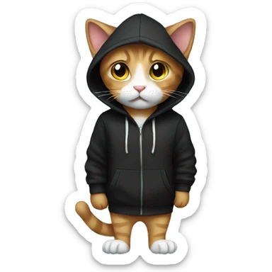 Cat wearing a black hoodie sticker