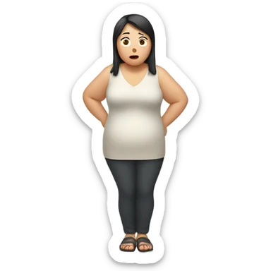 asian woman, over weight, shrugging shoulders sticker