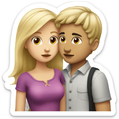 A blonde girl and a boy with black hair kissing sticker