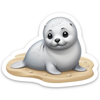 Training a harp seal at beach  sticker