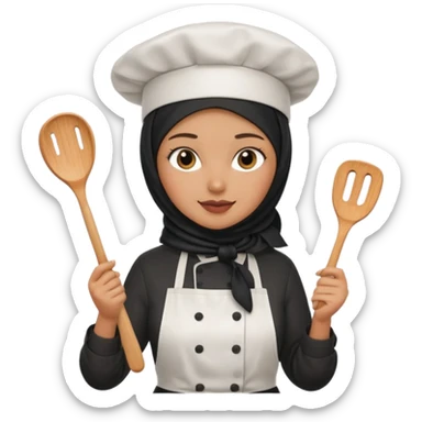 chef woman with black hijab cooking steak sticker
