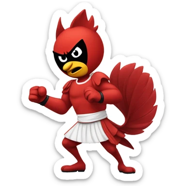 Cartoon Cardinal winning a fight with cartoon wildcat sticker