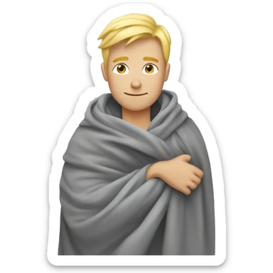blonde guy snuggled up in cozy grey blanket sticker