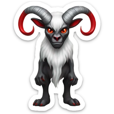 Evil Goatman male Devil sinister with red tipped horns standing with goat hind legs on pyramidal pillar  aura of darkness he is commanding sticker