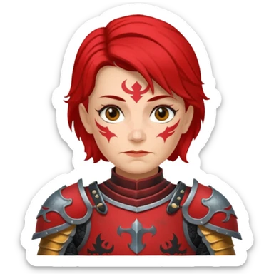 Elderly Tattooed Knights female, with medium hair, red and black armour sticker