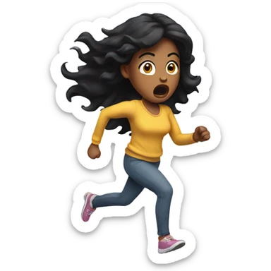 woman black hair in shock running sticker