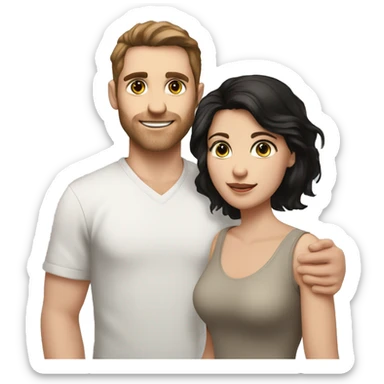 Man with white skin brown hair and hazel green eyes and Woman with brown eyes and black hair white skin they have 2 kids family portrait sticker