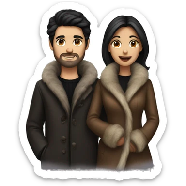 Dark haired couple in long fur coats sticker
