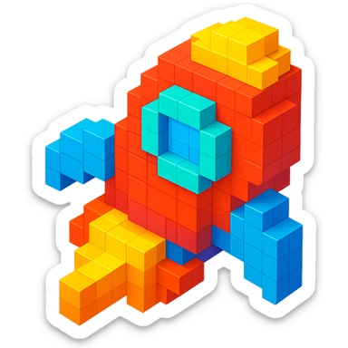 voxel style rocket ship, isometric view sticker