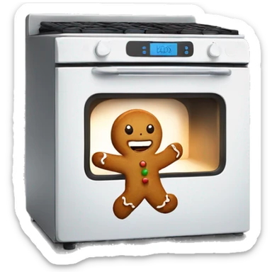 Oven with gingerbread man running away sticker