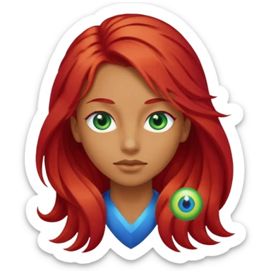 Like the first but her eye green  and blue and her hair red that brolong herwn  sticker