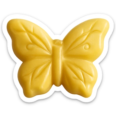 Make the realistic butterfly-shaped candy yellow. Keep the candy isolated on a transparent background with no visible background. The style should be photorealistic and realistic as in the reference image. sticker