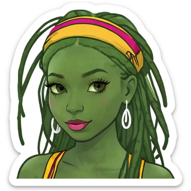 Black girl with long realistic eyelashes, lipgloss and locs sticker
