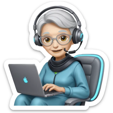 old lady alien with only gaming laptop. sticker