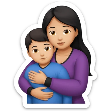 Large breasted heavy set asian woman hugs her boy sticker