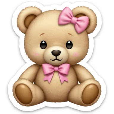 beige teddy bear with pink bow sticker