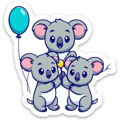 koala babies holding balloons sticker
