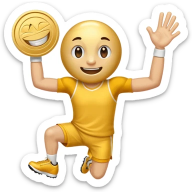 coin mascot with eyes, mouth, arms and legs. playing sports sticker